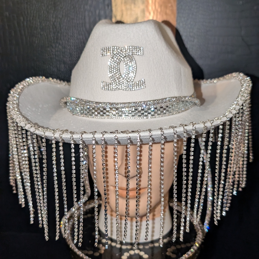 White Rhinestone Fringe Hat - Picture 3 of 5